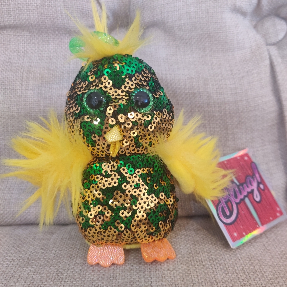 Easter Chick Backpack Clip Keychain Bling! Sequin Plush Kids Toy NWT